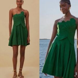 FARM Rio Green Asymmetrical Leaf  One-shoulder  Mini Dress